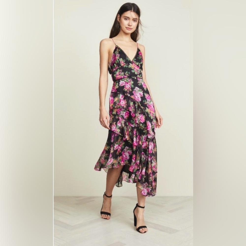 KEEPSAKE the Label Pink and Black Floral High Low Dress